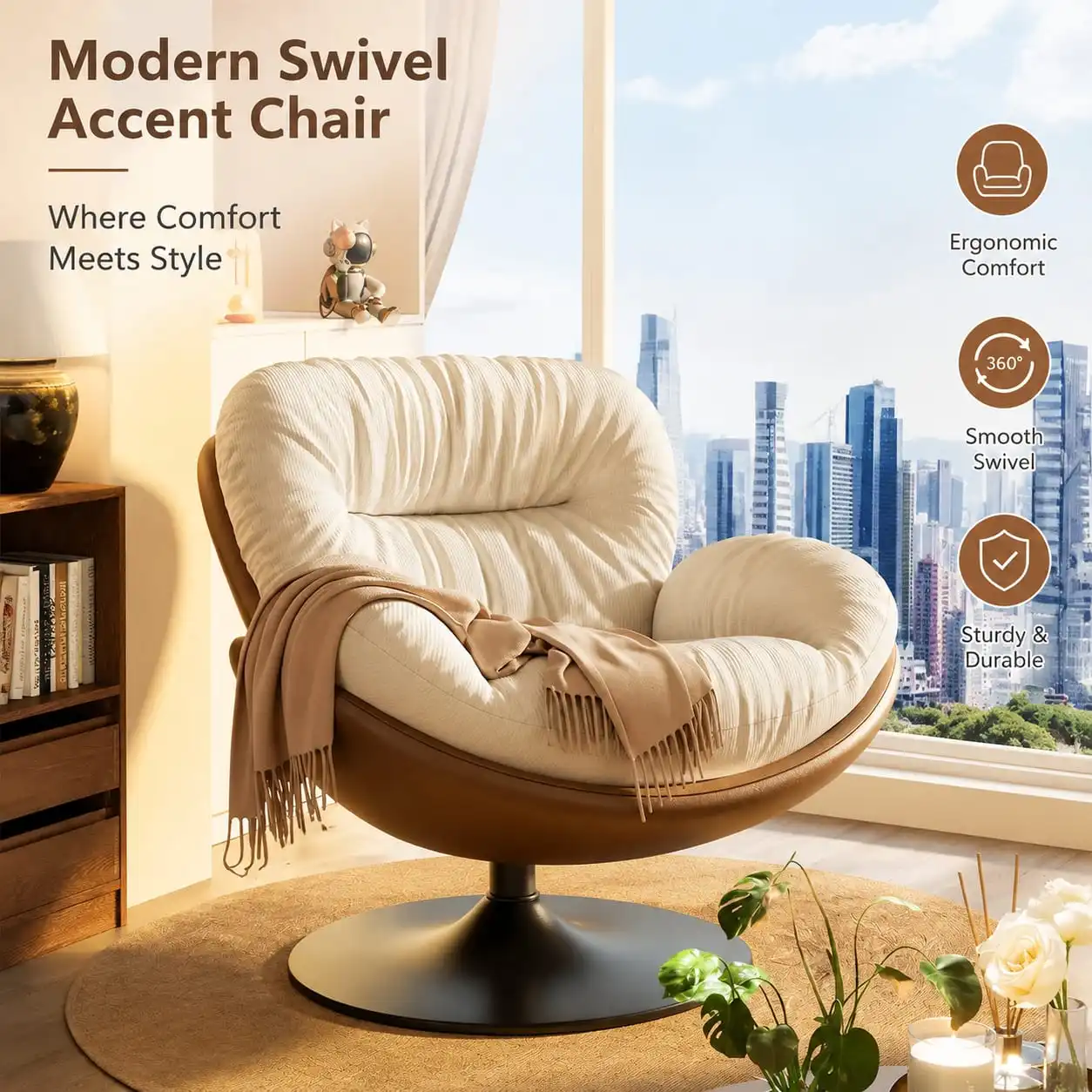 Rotating Rocking Egg Chair for Balcony or Living Room – Compact Single Lounge Sofa with Smooth Swivel and Gentle Rock Motion