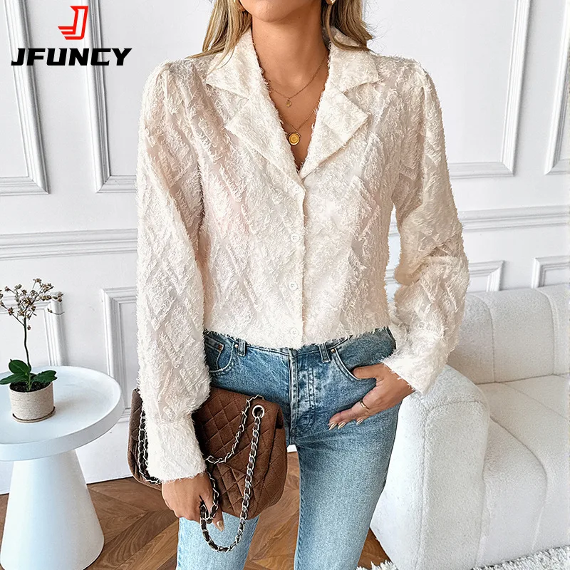 Elegant Women's Button Down Long Sleeve Dress Shirts Collared Work Office Tops for Date Night Out Club Cocktail Party Blouses