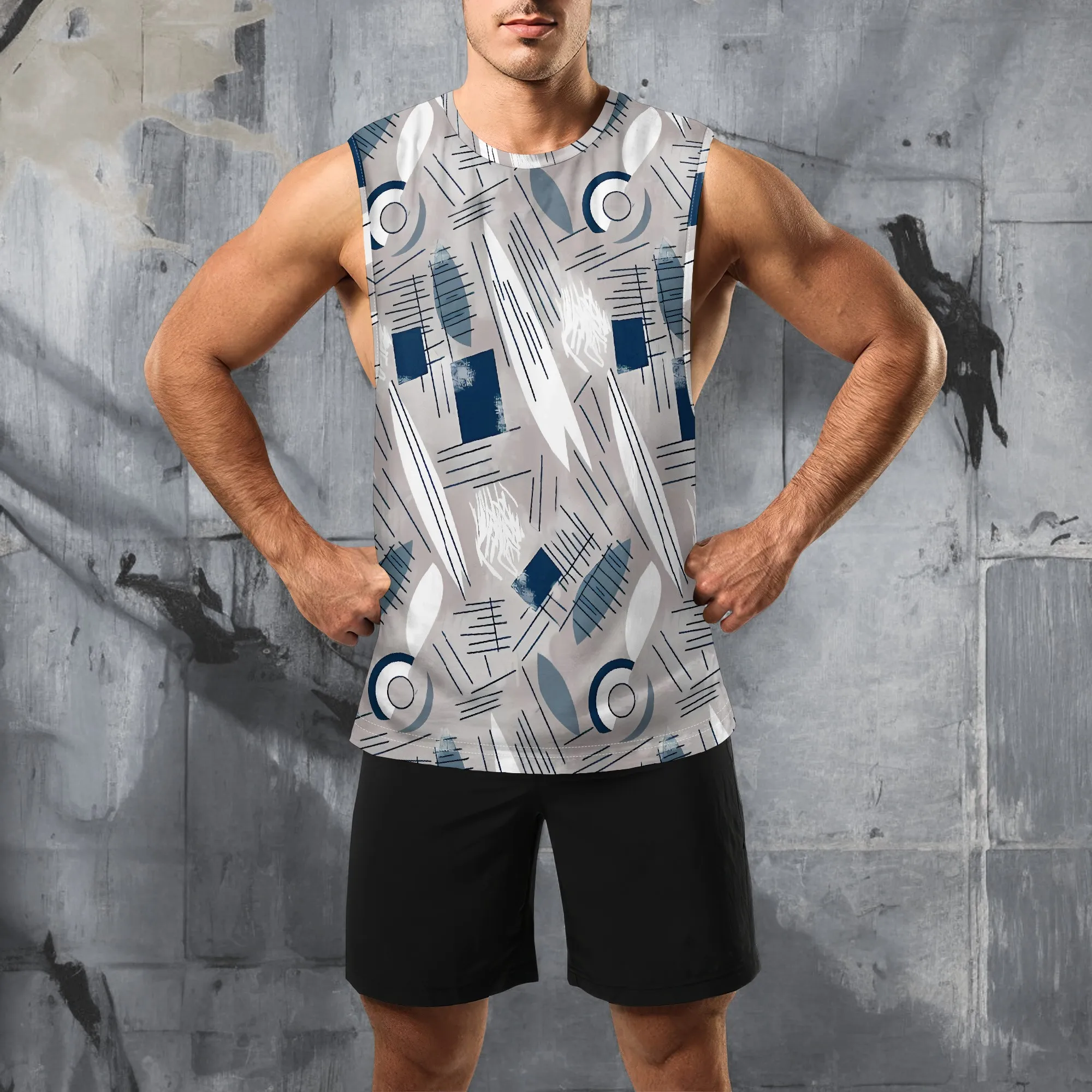 

YEAE Geometric Line Print Tank Top for Men Summer Casual Sleeveless Fitness Vest