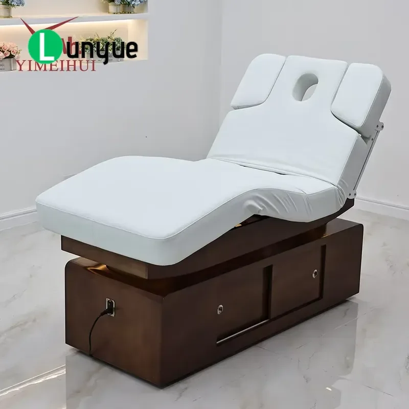 Commercial Luxury 4 Motor Electric Adjustable Heating Massage Bed Facial Treatment Table with Storage for Beauty Spa