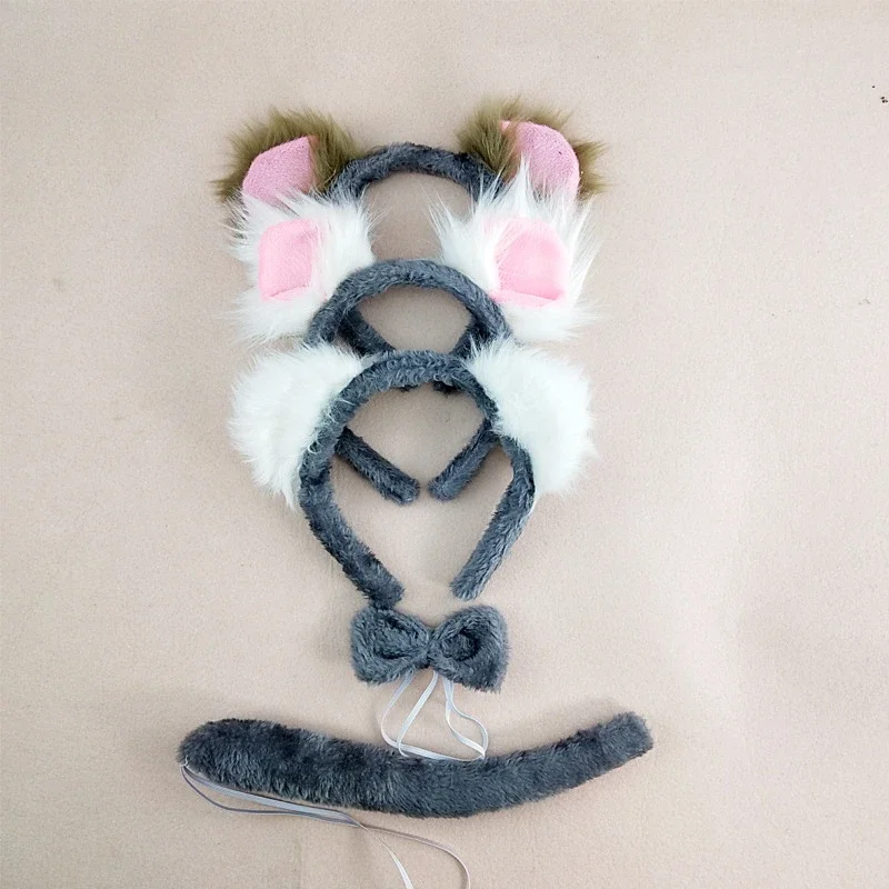 Halloween Christmas Party Cute Koala Headwear Stage Play Animal Ears Headband Tail Bow for Adult Children