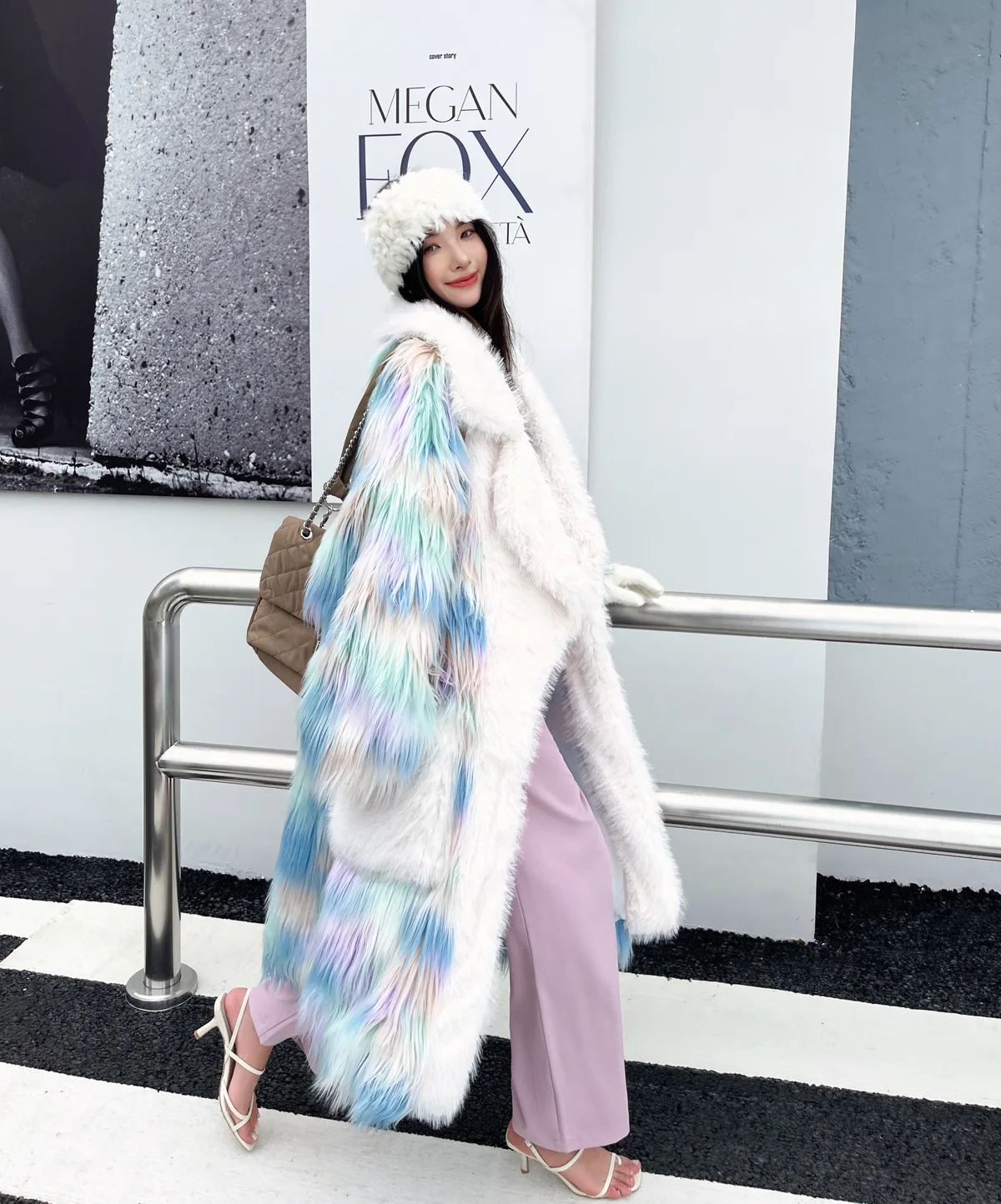 Original Design Colored Faux Fur Coat Female Loose Lapel Long Jacket Lady Shaggy Outerwea Women's Winter Coats Free Shipping
