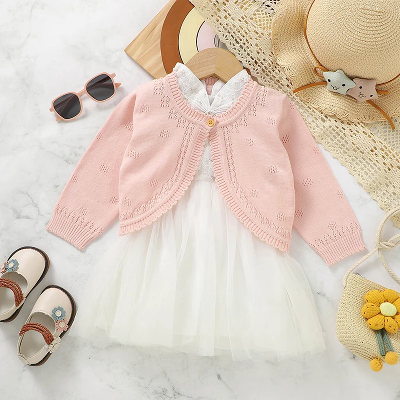 Baby Girl Sweater Knitted Infant Kid Cardigan Long Sleeve Autumn Newborn Children Clothes Fashion Hollow Out Pink Tops Outerwear