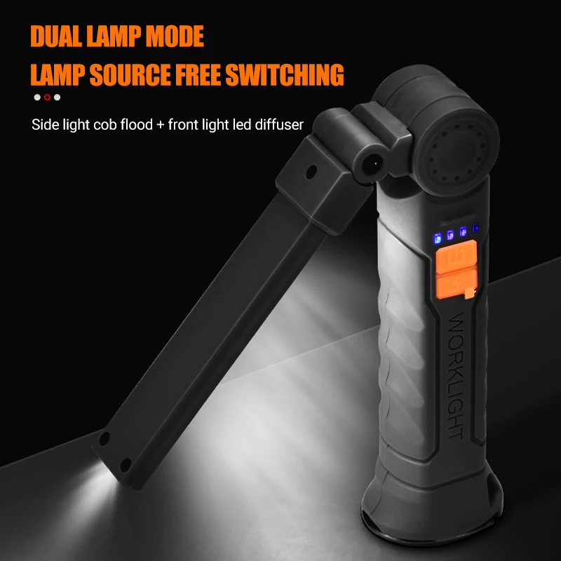 USB Rechargeable LED Work Light 600 Lumens COB Lantern with Power Display Emergency Magnetic Flashlight for Outdoor Car Repair