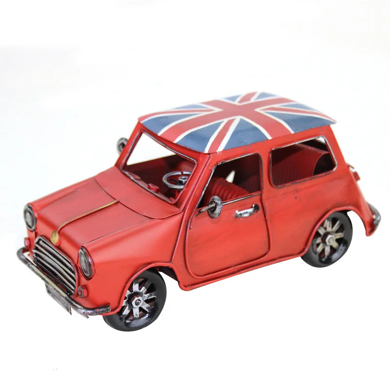 1:18 Mini Cooper Retro Iron Sheet Car Model Handmade Old Style for Collection Home Furniture and Decoration for Kid and Adult