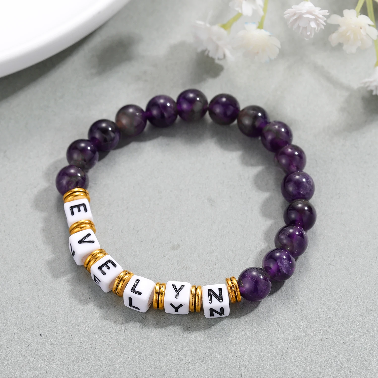 Customized Bead Bracelet Personalized Name Natural Crystal Bracelet Friendship Name Bracelet Meaningful Gift For Bestie Jewelry