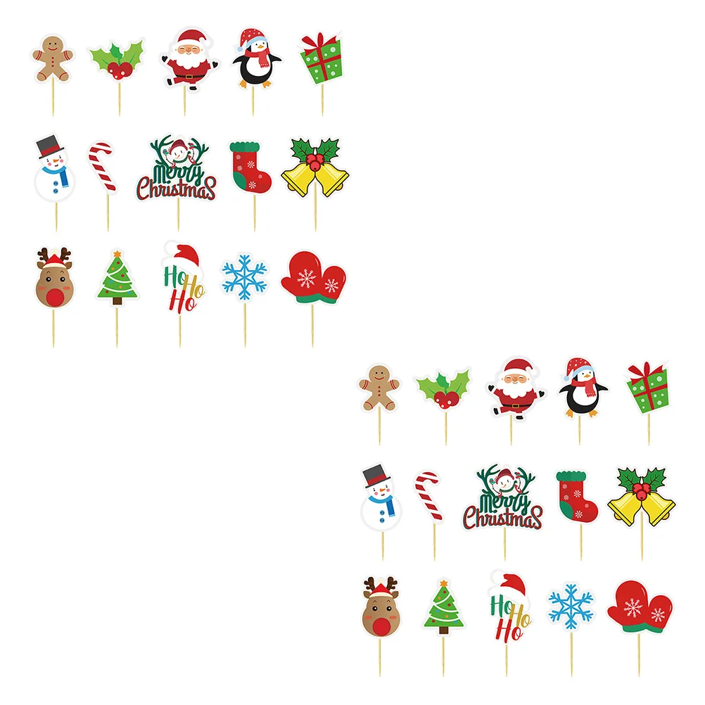30 pçs toppers de bolo de natal criativo festivo cozimento sobremesa inserções decoração de festa de natal bolo picaretas sobremesa inserção topper