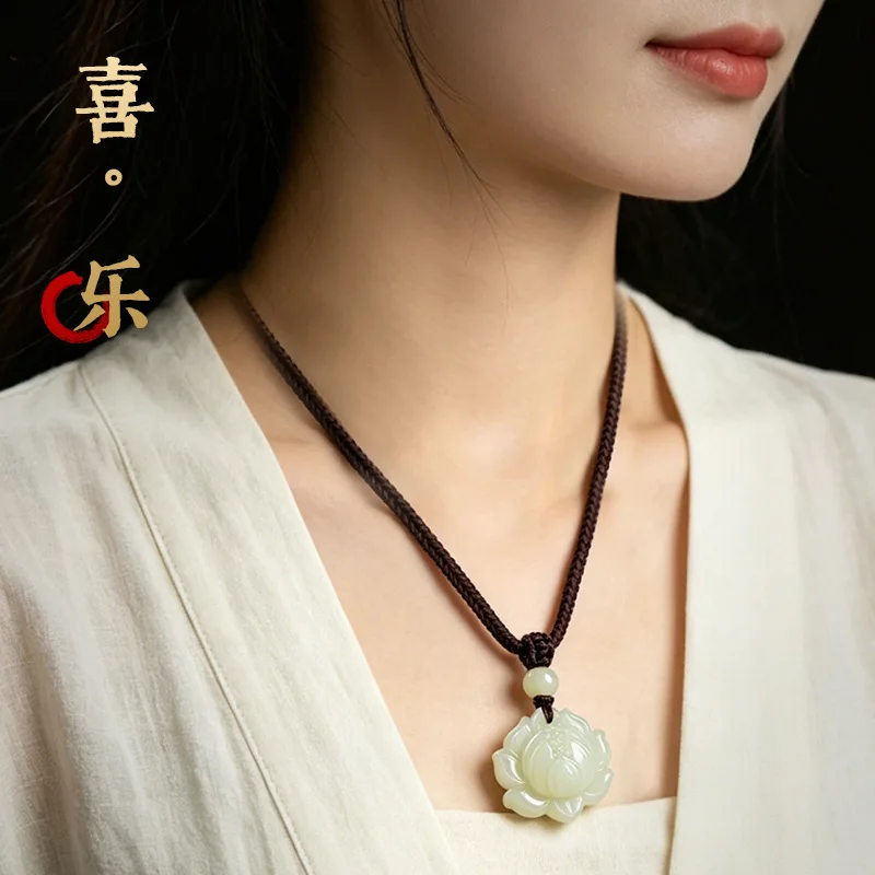 

Natural Hetian Jade Lotus Pendant Necklaces for Men and Women Sizes Genuine Jade Pendant Jewelry Gifts