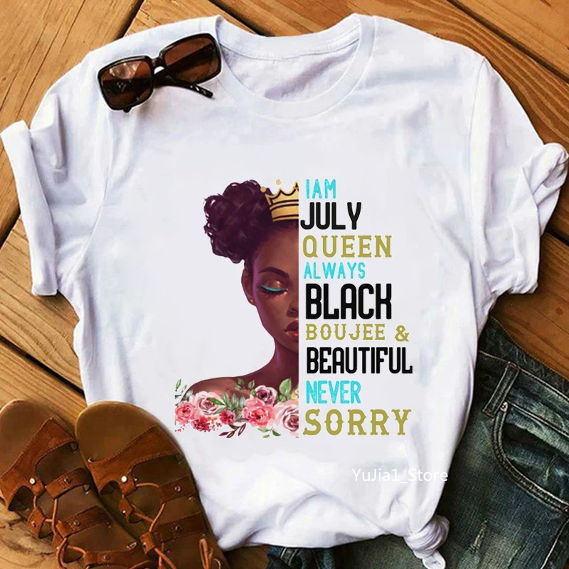 

Womens Birthday Gift For Girls Black Girl Magic Never Sorry I Am January To December Queen Tshirt Crown Princess T Shirt Femme