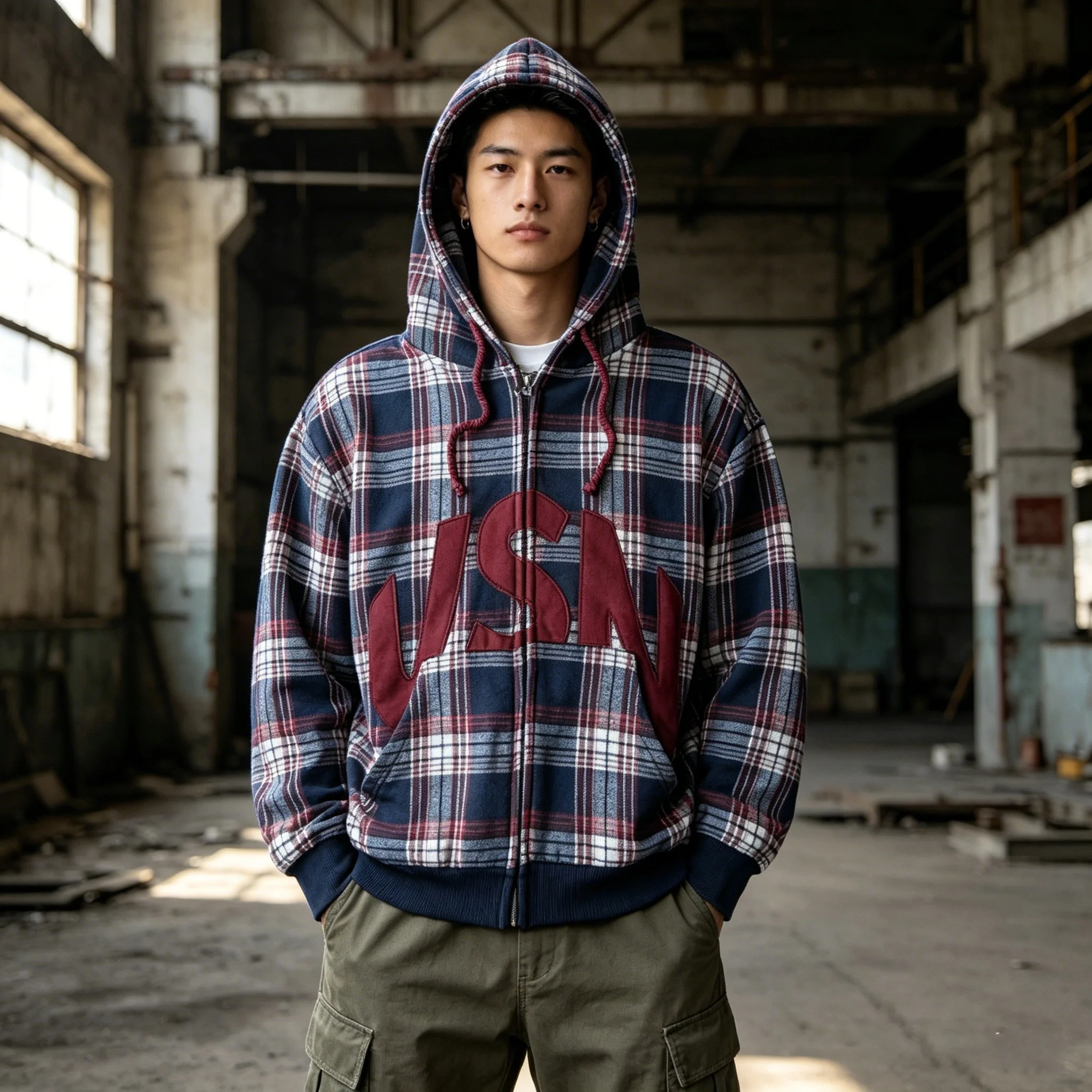 

2026 Cross border New American Fashion Retro plaid Printed Hoodie for Men and Women Casual Sweatshirt
