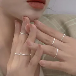 Anillo Irregular de Plata de Ley 925 auténtica, círculo liso que no se decolora, patrón de martillo Simple, regalo de joyería de boda para mujer