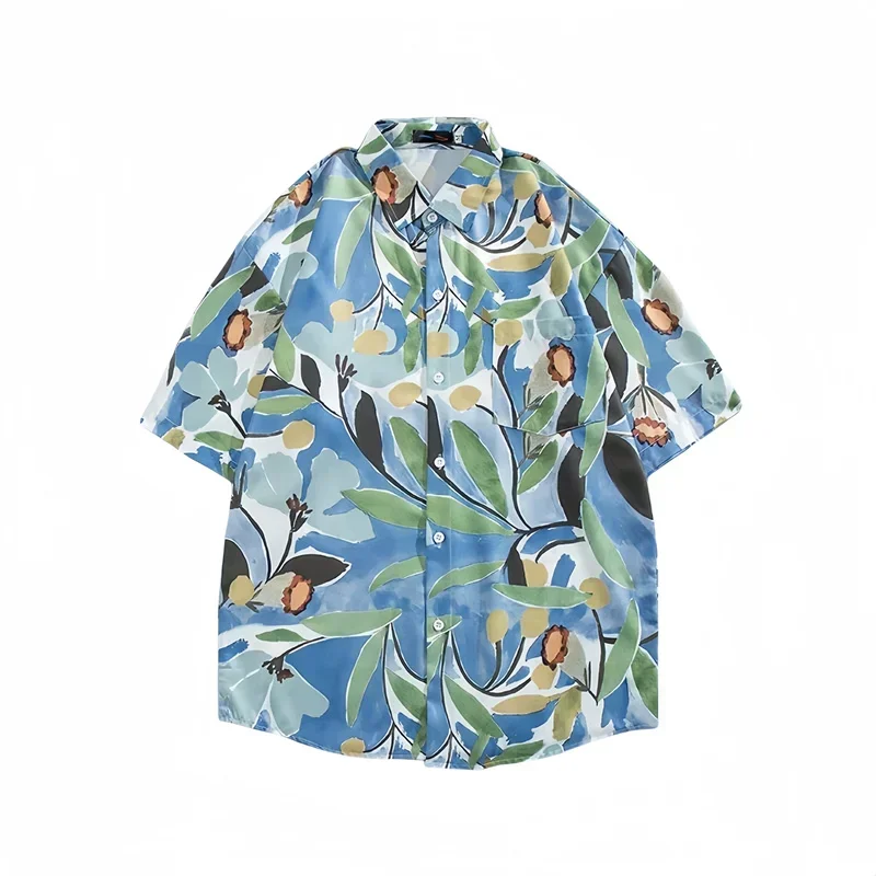 Herren Sommer Meer Kurzarm Blumen hemd lose lässig schöne Tops Retro Hawaii Strand Urlaub vielseitige Hemd Mantel