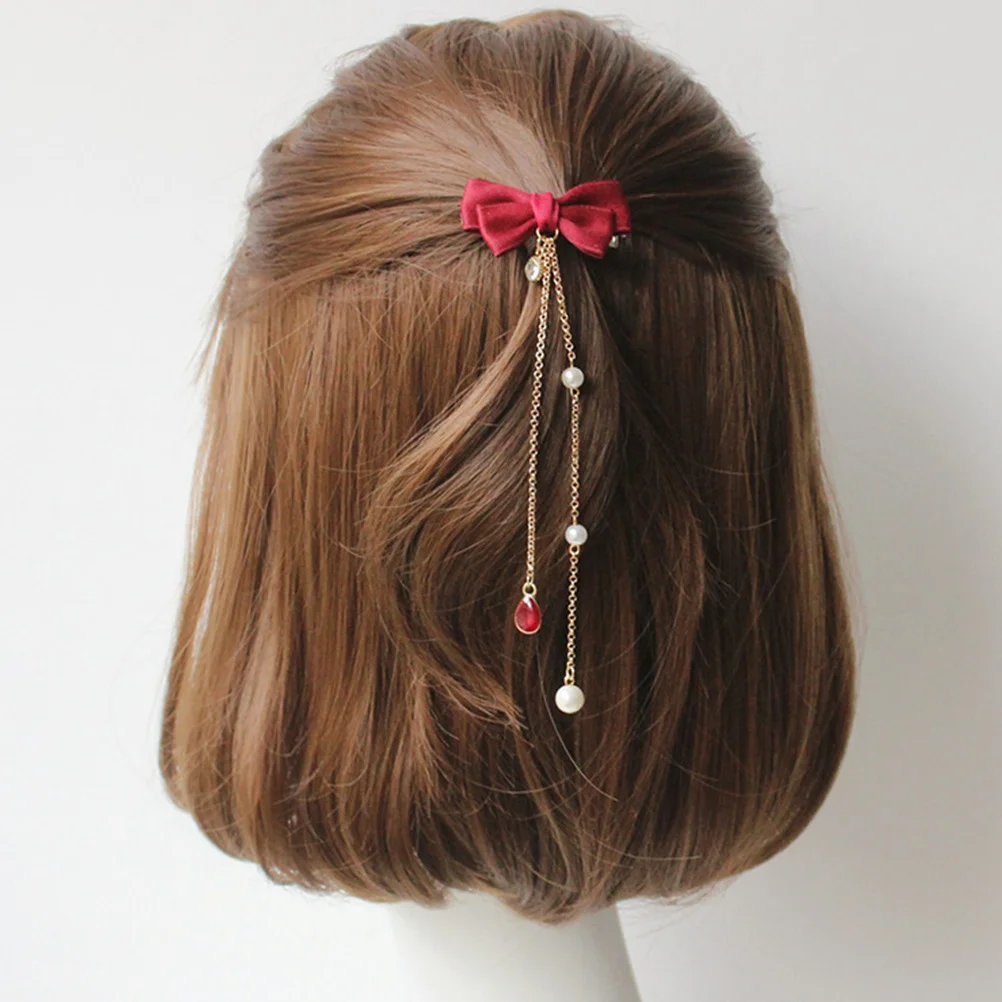 

2Pcs Silk Red Bowknot Tassel Hairpin Lightweight Cute Design Gift for Women Fashion Hairpin Hair Clip Hair Clip