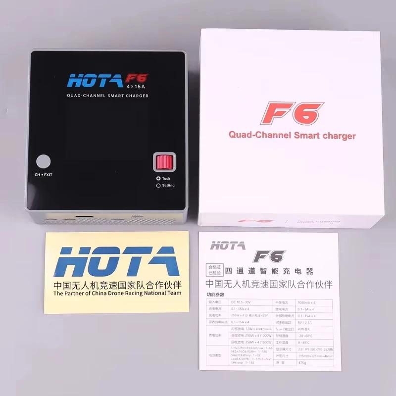 HOTA F6 Quad‑Channel Smart Charger, DC 1000W 4×15A Balance Charger Discharger for Lipo LiIon NiMH Battery, 45W USB Type‑C Port R