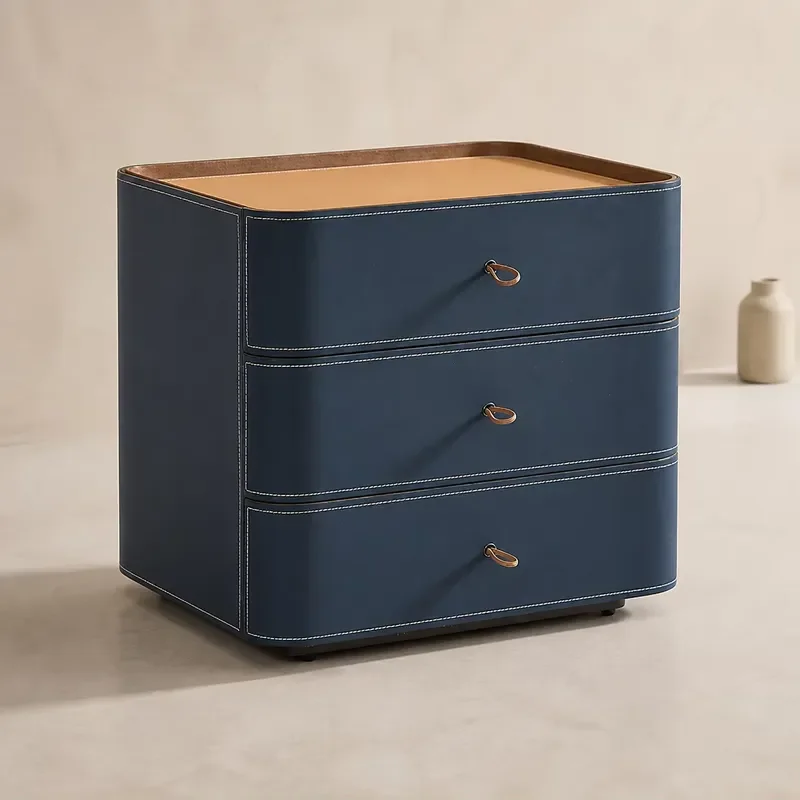 Modern engineered wood bedside table with 3 drawers, bedroom storage side table