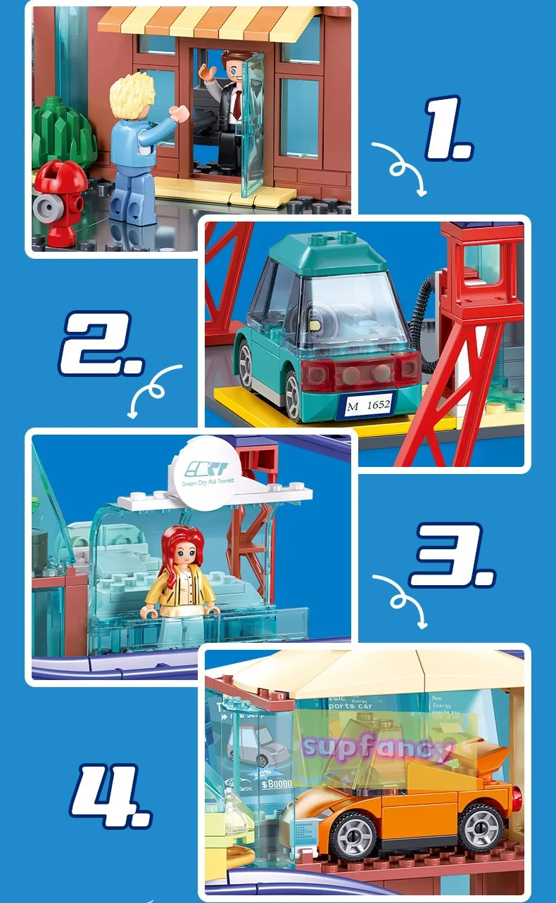 Sluban 379PCS Building Blocks Set City Street View New Energy Vehicle 4S Shop Educational Toy for Kids Presents view 6