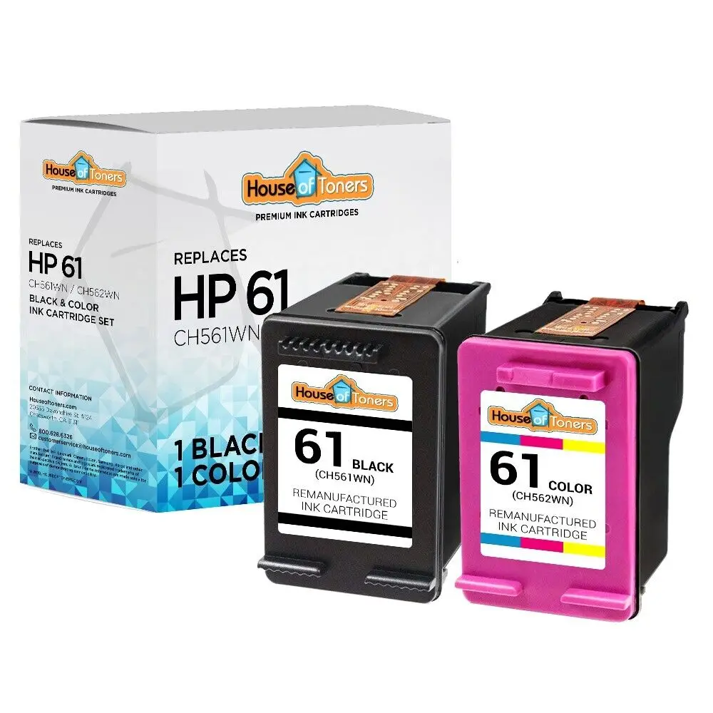 Cartuchos de tinta de Color negro y negro para impresora HP Deskjet serie 1000, 1050, 1051, 2 PK, n. ° 61