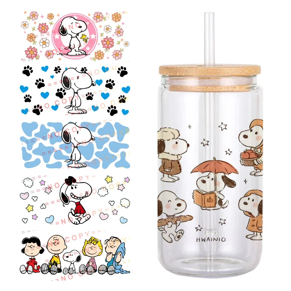 Dog Snoopy Cartoon 11*24cm UV DTF Wrap Sticker DIY For 16oz Glass Cup Waterproof Decals Coffee Cup Sticker