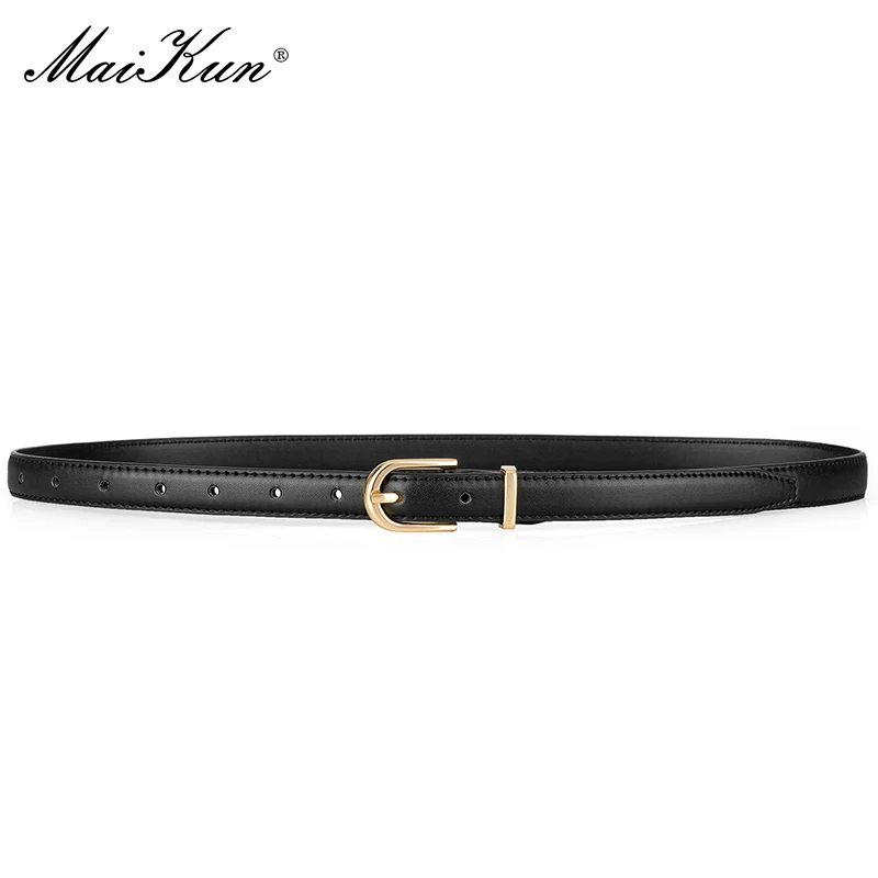 

Maikun Skinny Belt For Women Gold Alloy Buckle Faux Leather Belt For Dress