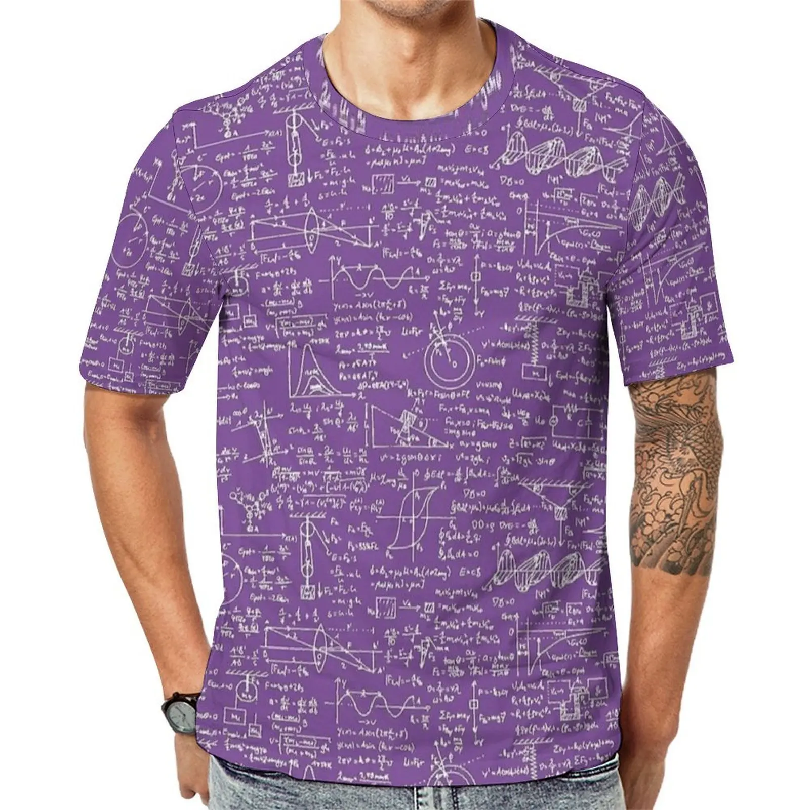 Big Size T-Shirt Summer Purple Physics Math Print T Shirts  Funny O Neck Tshirt Man Popular Graphic Tops