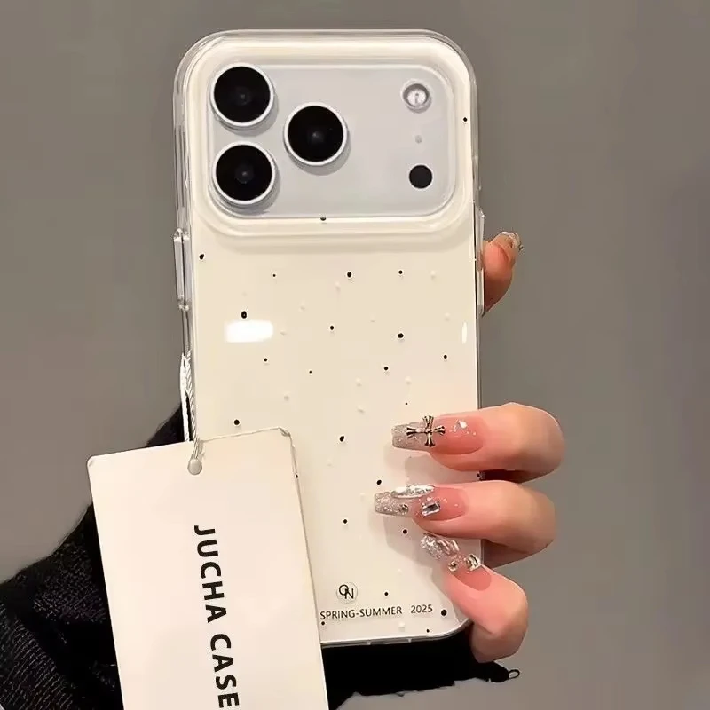 Simple Korean-Style White splatter Polka Dots Phone Case For iPhone 17 AIR 16 15 14 13 12 11 PRO MAX PLUS Niche Y2K Cover