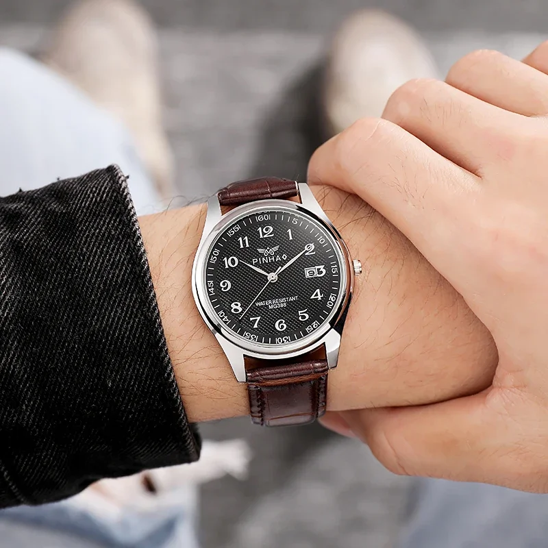 Fashion Arabic Dial Men's Calendar Quartz Watch Leather Strap Men Business Watches Clock Gift Relogio Masculino