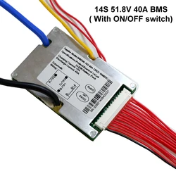 Bateria litowa BMS 14S 51,8 V 40 A z zrównoważonym czujnikiem temperatury i włącznikiem/wyłącznikiem