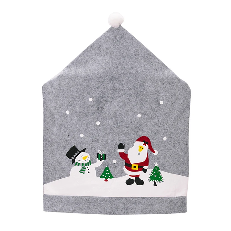 

Christmas Chair Cover, Santa Claus Snowman Print Chair Back Cover Holiday Home Decor