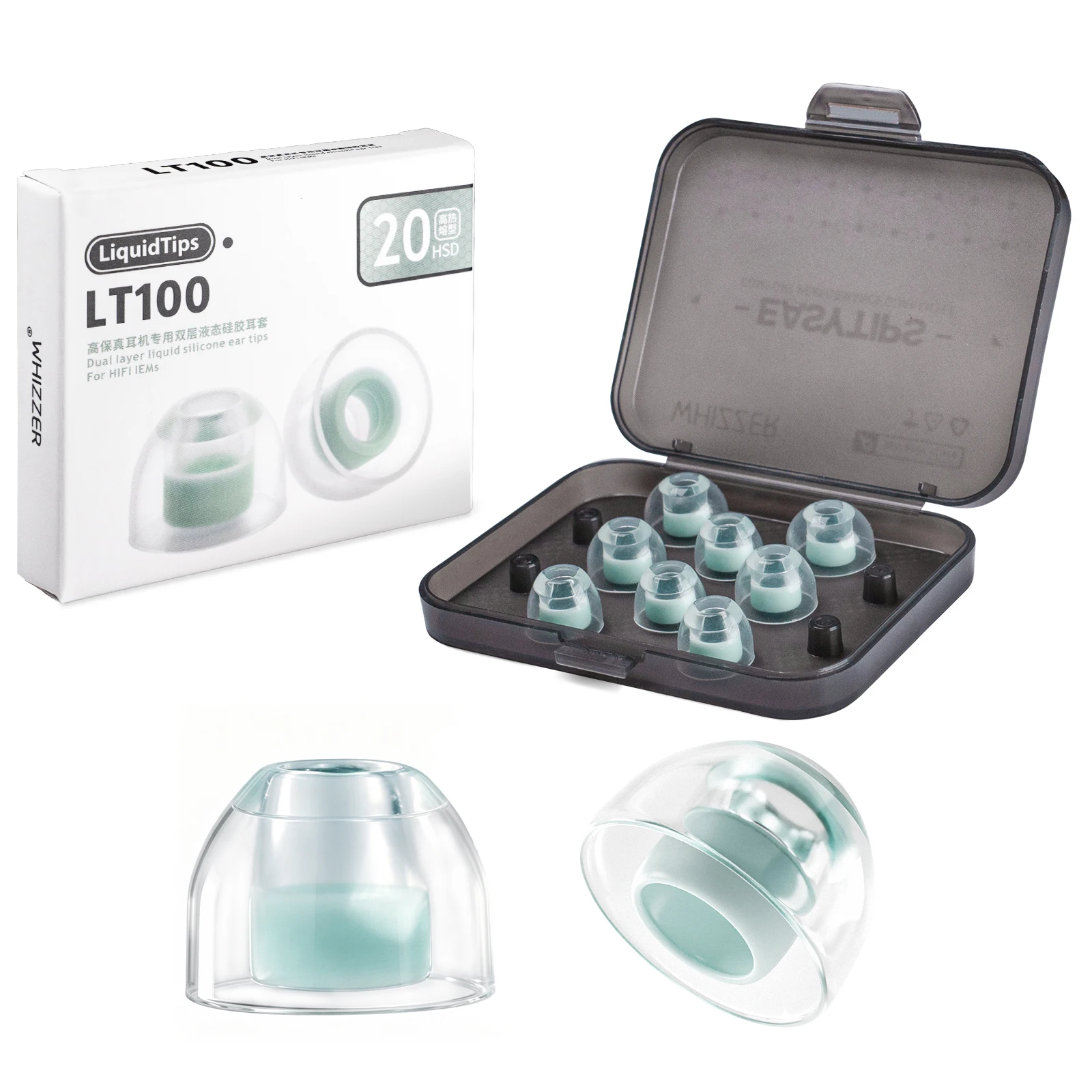

WHIZZER EasyTips LT100 Liquid Silicone Ear Tips Bright Vocals Clear Clarity 4 Pairs in 1 Box Mix & Match Sizes (XS/S/M/L)