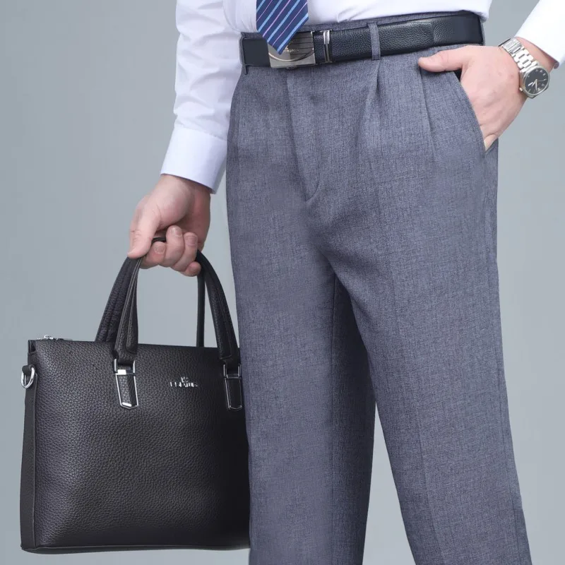 High Waist Double Pleated Suit Pants Men Spring Summer Dress Trousers for Male Formal Business Size Pants 29-50 52 54 56
