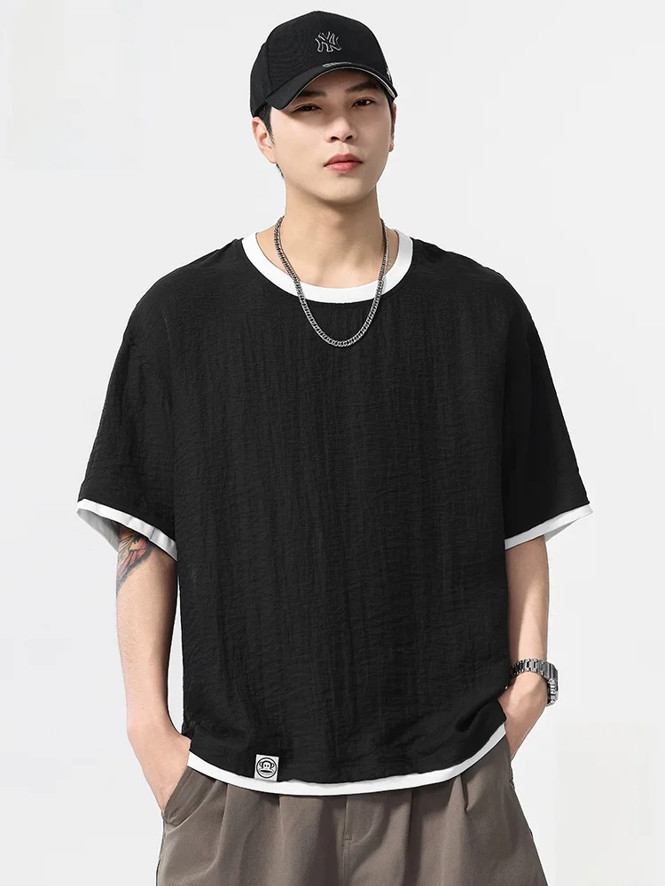 

Мужская дышащая футболка Paul Frank свободного кроя из льна с коротким рукавом, повседневная молодежная летняя модная футболка с круглым вырезом