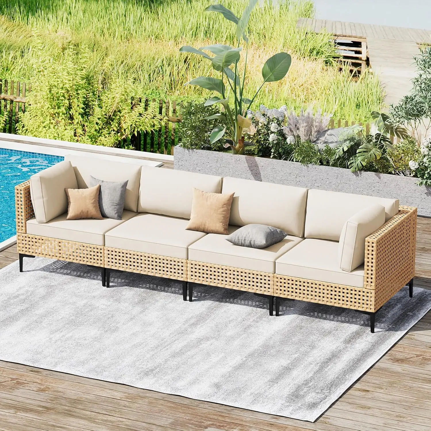 4-Piece Patio Furniture Set With Non-Slip Cushions & Coffee Table, Customized