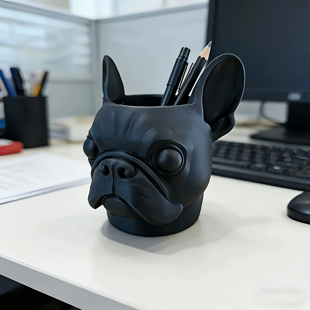 かわいいフレンチブルドッグの置物ペンホルダーデスク収納ラックユニークなテーブルオーナメントホームオフィス文具ディスプレイ装飾用