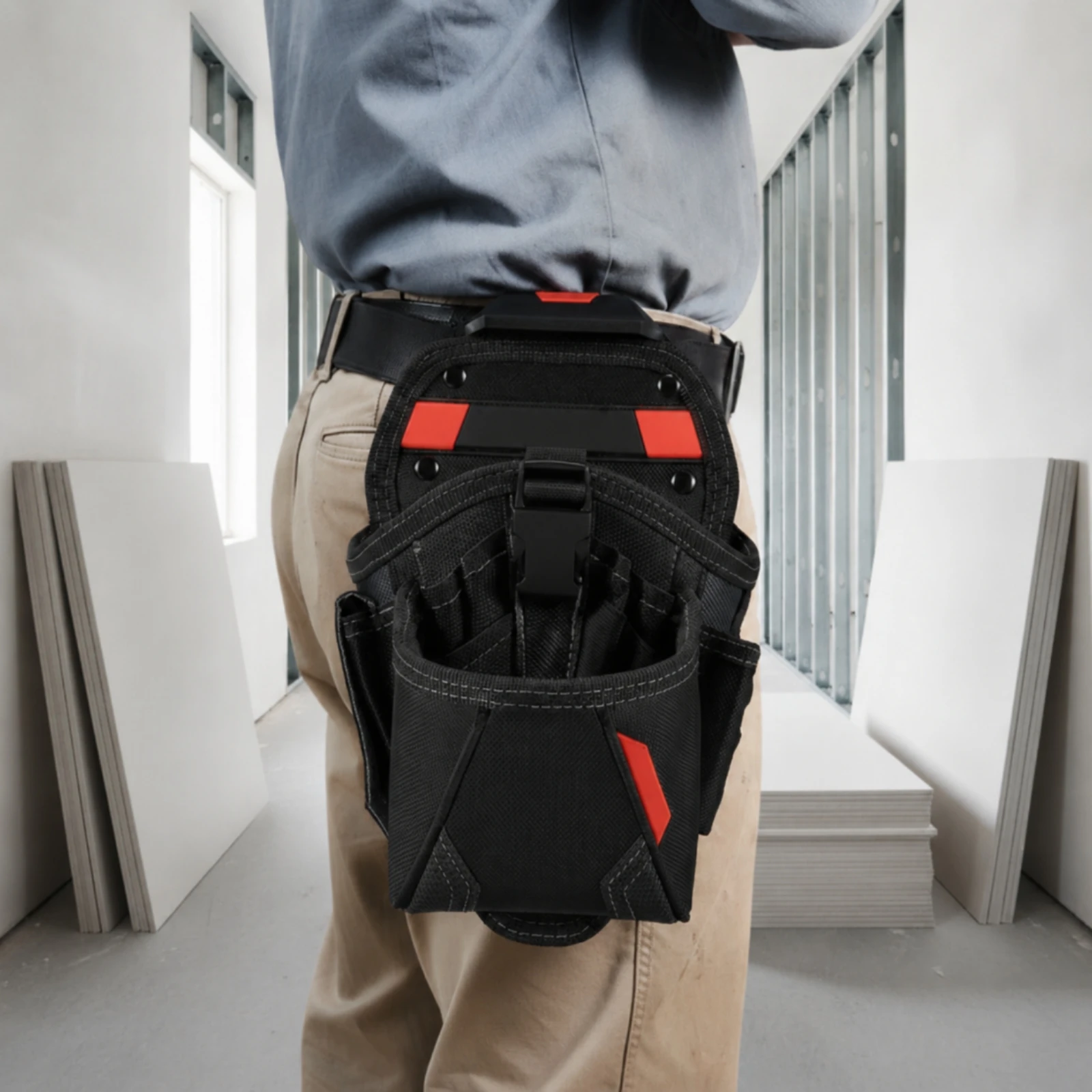 Multi-Pocket Tool Pouch Quick-Hang Tool Pouch with Rear Panel Reinforced Heavy-Duty for Electricians, Electrical Work, Carpentry