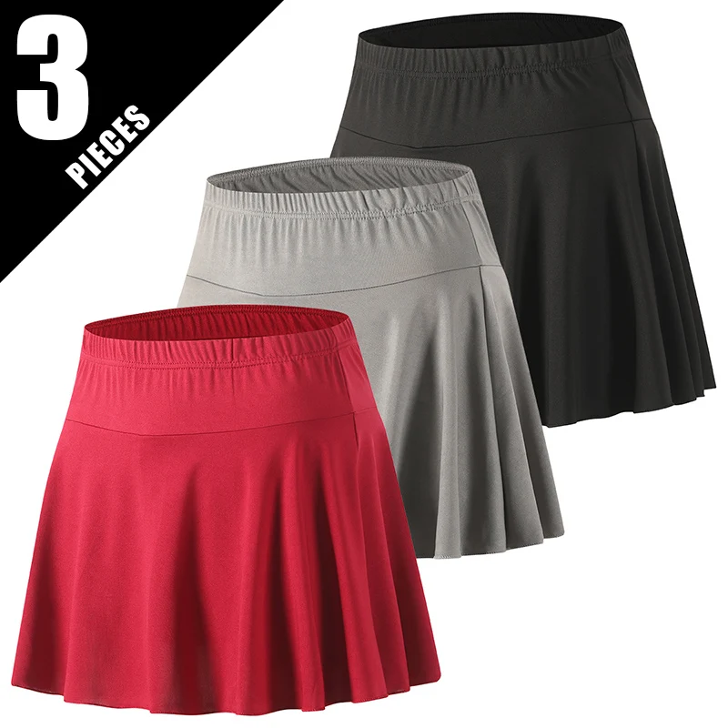 1/3 Piece Set Of Women's Half Length Skirt, Safety Pants Summer Solid Color Pleated Skirt Sports And Leisure Fashion Yoga Skirt