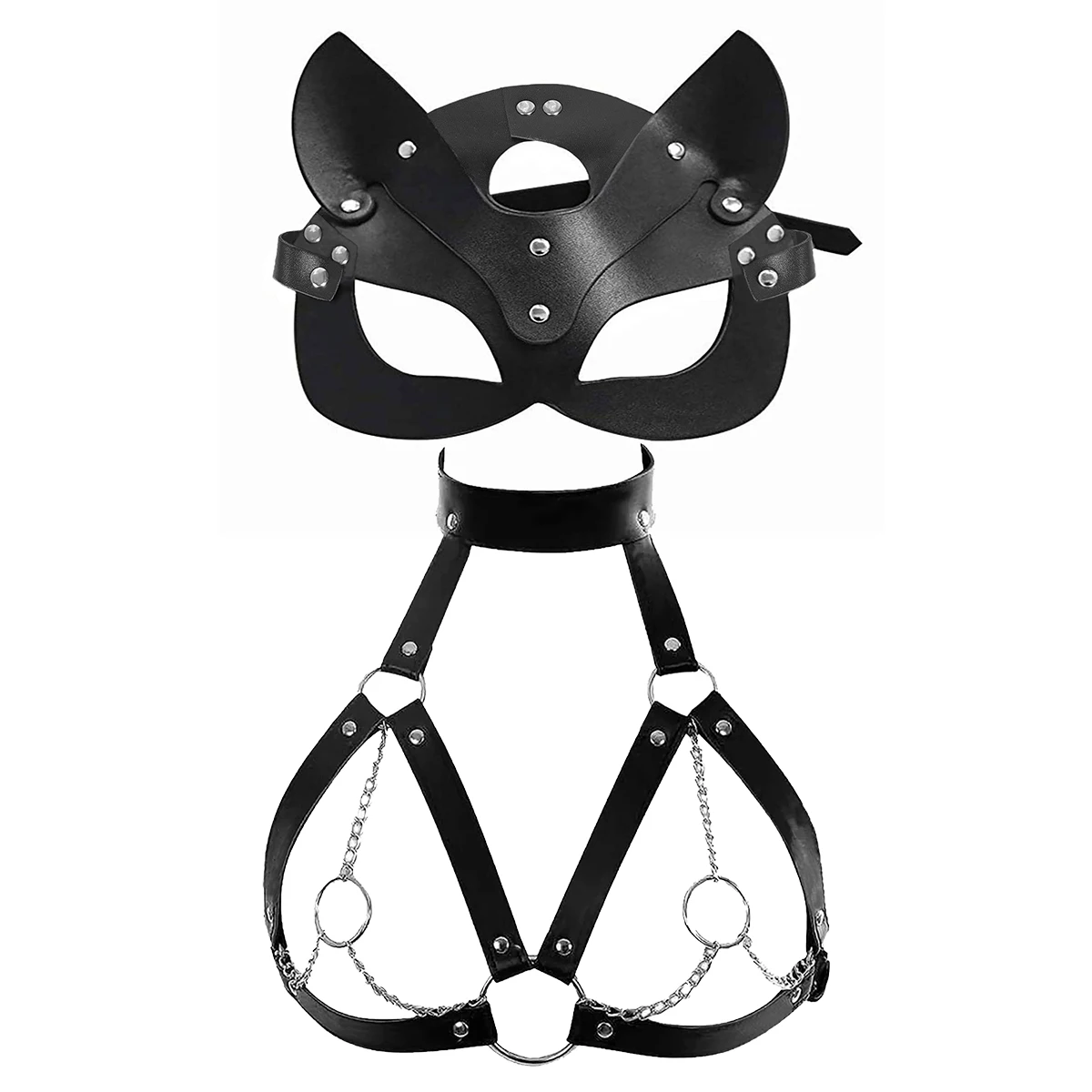 Women Sexy Mask Blindfold Cosplay PU Leather Adjustable Mask Masquerade Ball Fancy Masks Halloween Party Mask Accessories