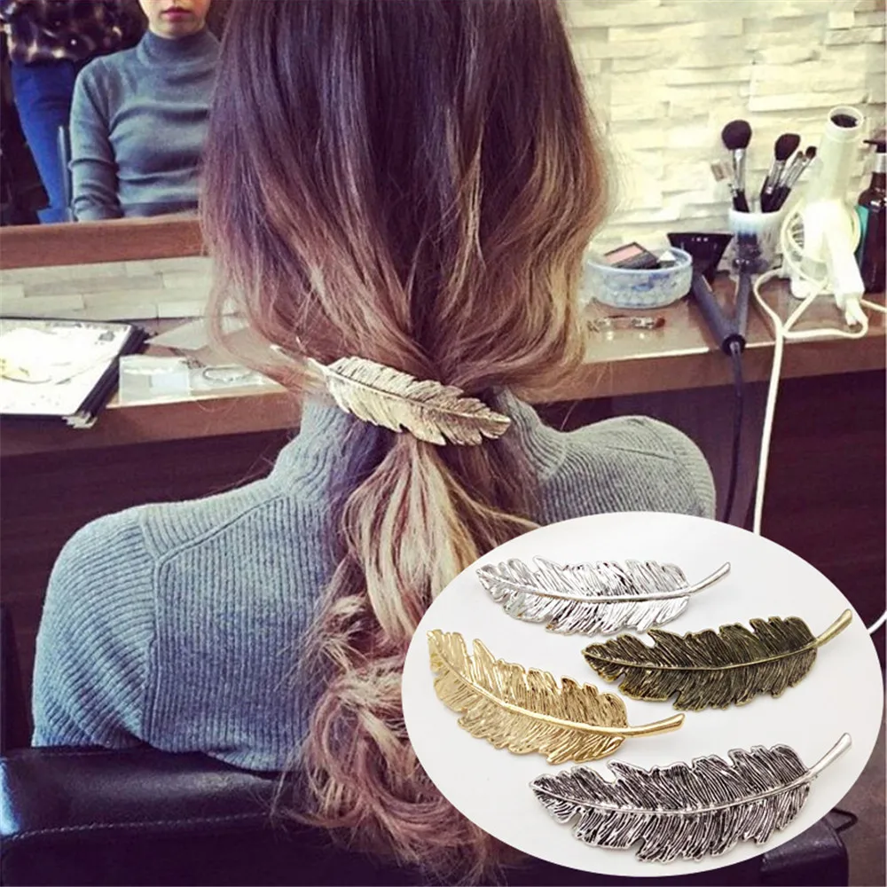 New Alloy Vintage Hair Clip Feather Leaf Shape Barrette Metal Hairpins For Women Lady Headwear Hair Accessories