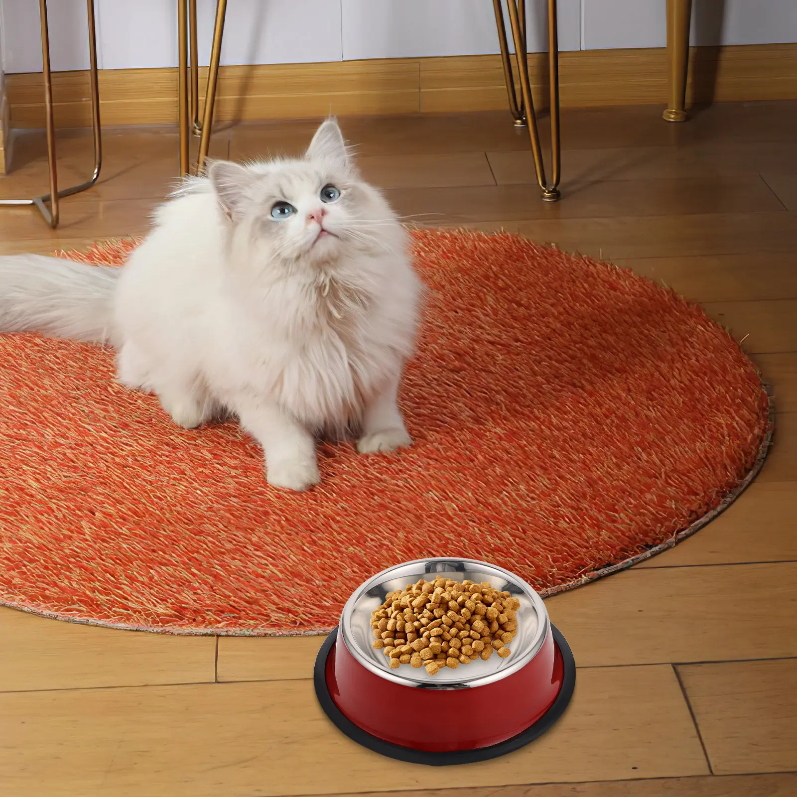 

1Pcs 18Cm Dog Bowl Pet Feeding Bowl Stainless Steel Double Basin Anti- Eco-Friendly High-Density Cat Feeder Red