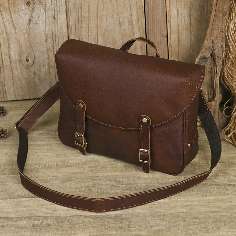 Vintage Style Leather Messenger Bag for Men, Brown Shoulder Satchel