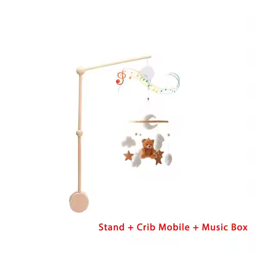 Wooden Crib Mobile Baby Bed Bell Rattle Toy Soft Felt Cartoon Bear Mobile bracket Newborn Music Box Bed Bell Hanging Bracket Toy - Image 21