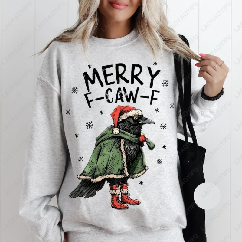 

Funny Merry F-Caw-F Christmas Mens Womens Sweatshirt Crow Y2K Funny Matching Pullover Hipster Ropa Hombre Funny Regular Hoodie