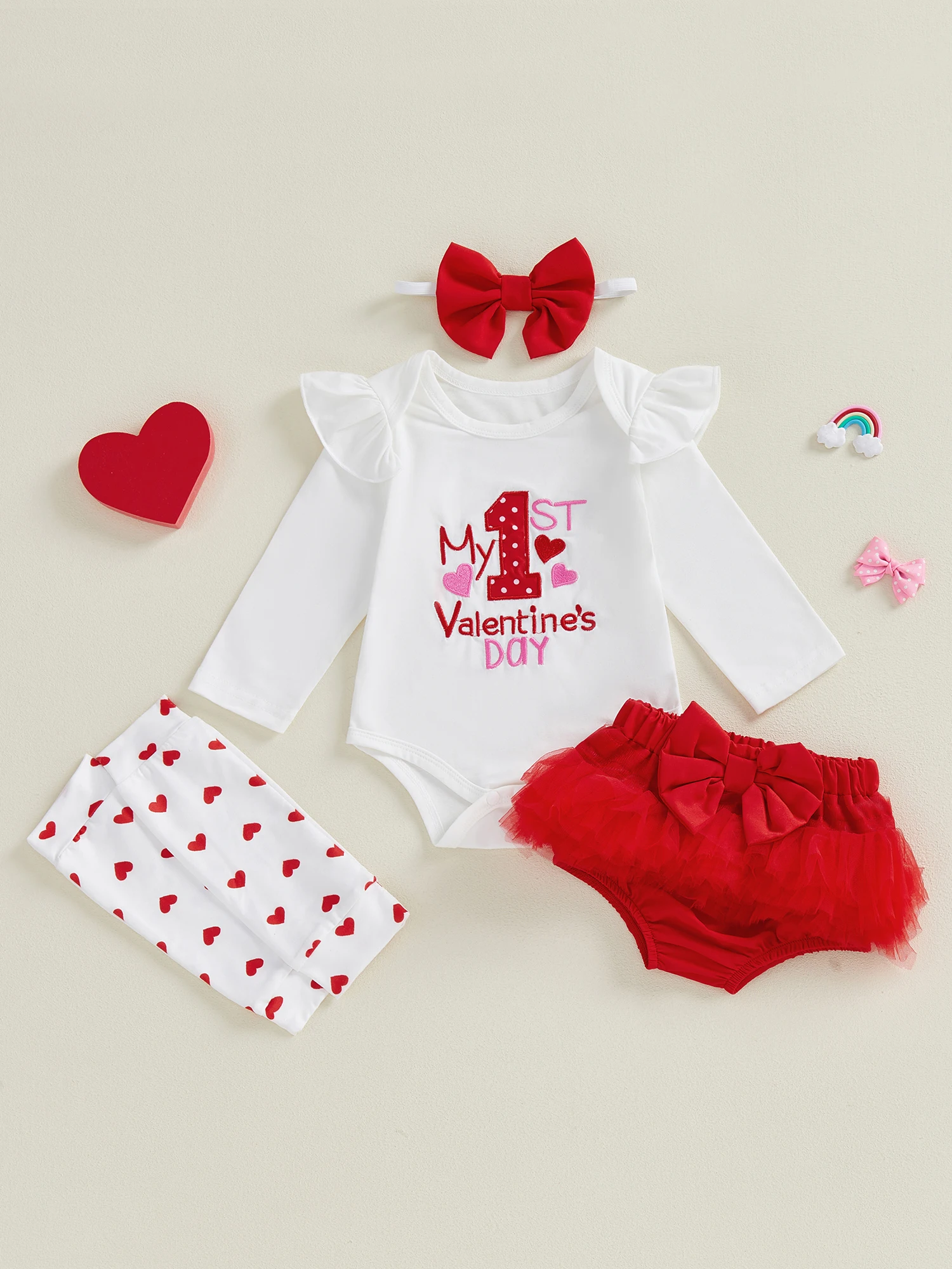 

Toddler Girls Easter Bunny Print Long Sleeve Romper Ruffle PP Shorts Headband Leg Warmers Sets Spring Outfits for Baby Girls