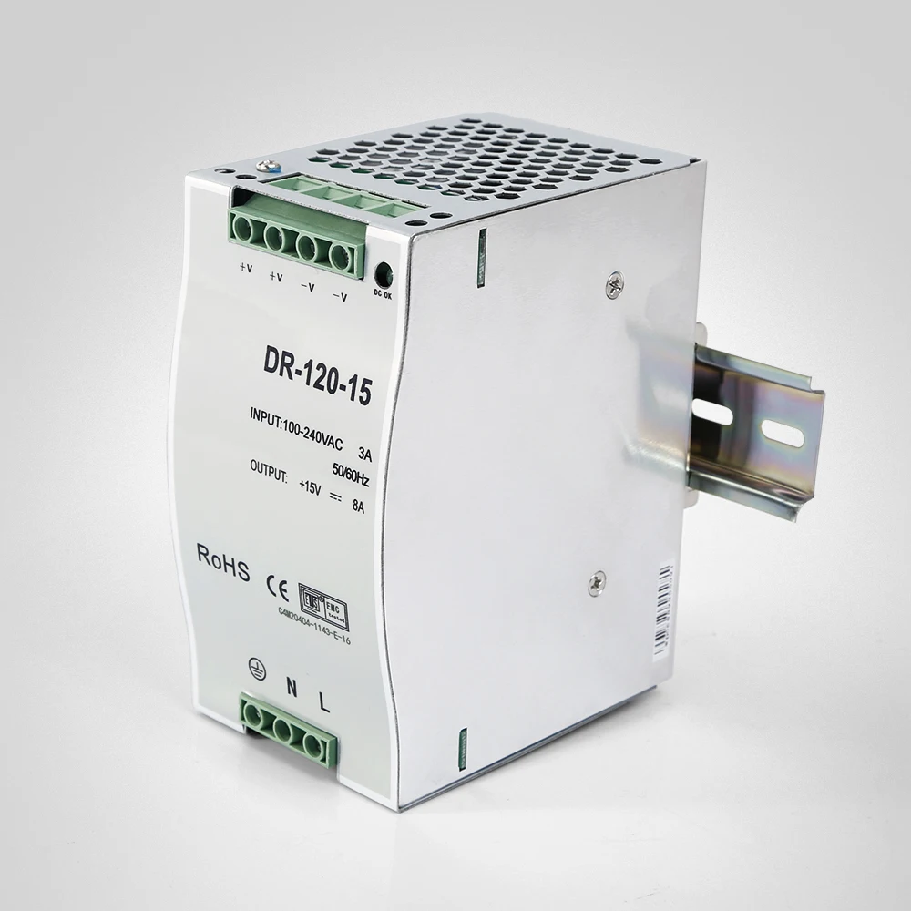 100-240V 15V 8A Din Rail Power Supply With Overload/Over Voltage Protection