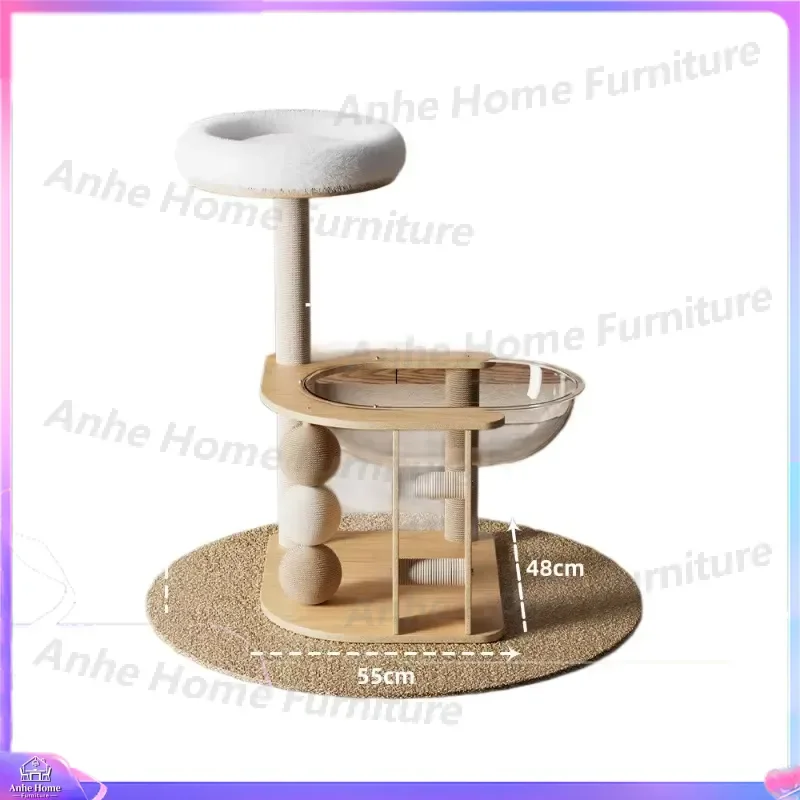 All Wood Vertical Cat Scratching Board Climbing Frame Modern Design with Sisal Rope and Cardboard Bed for Cats Indoor Cat