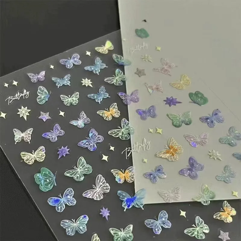 Butterfly Wing Stickers Iridescent Flowing Light Waterproof Non Toxic Multifunctional for Scrapbook Nail Art Kids Nails view 3