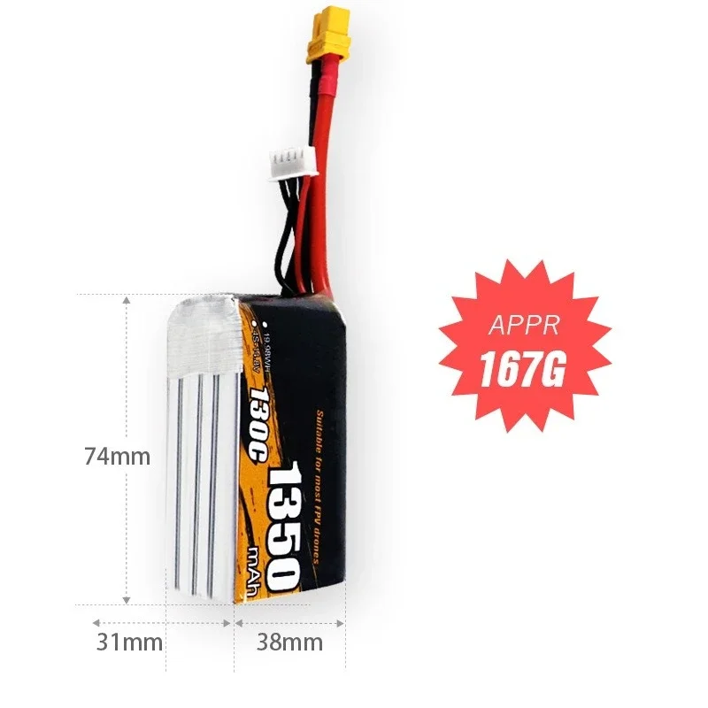 1350mAh 130C 14.8V 4S Lipo Battery XT60 Plug For FPV Racing Drone Quadcopter Model Aircraft RC Remote Control Toys Parts