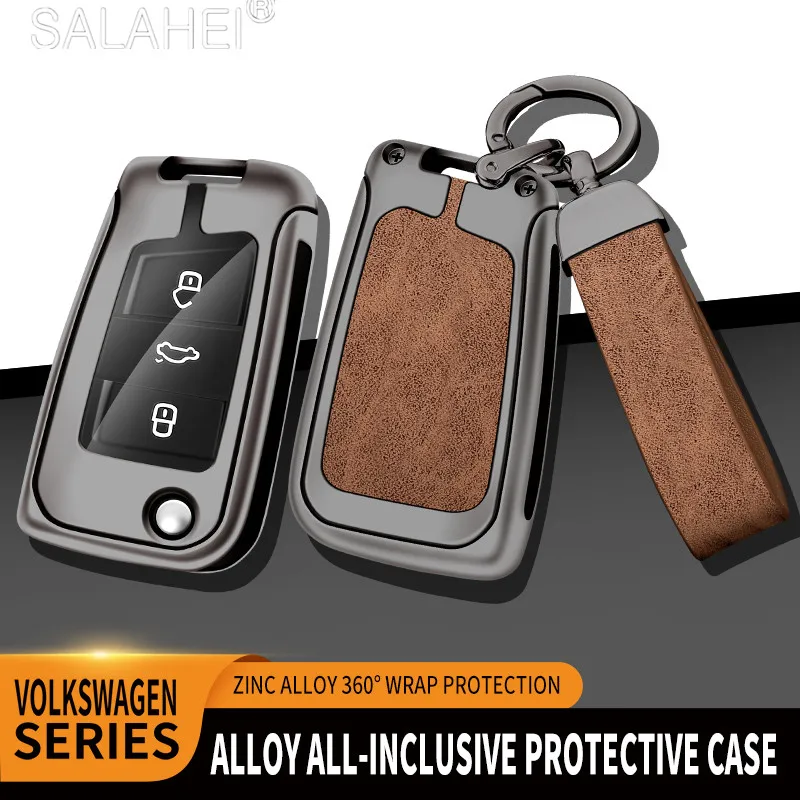 Alloy Leather Car Key Case Cover For VW Volkswagen Golf 7 MK7 Tiguan MK2 For Seat Ateca Leon FR 2 Ibiza Skoda Octavia Kodiaq