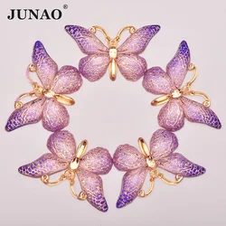 JUNAO 25*38mm Purple AB Sewing Butterfly Rhinestones Crystal Stones Applique Flat Back Resin Scrapbook Strass For Crafts