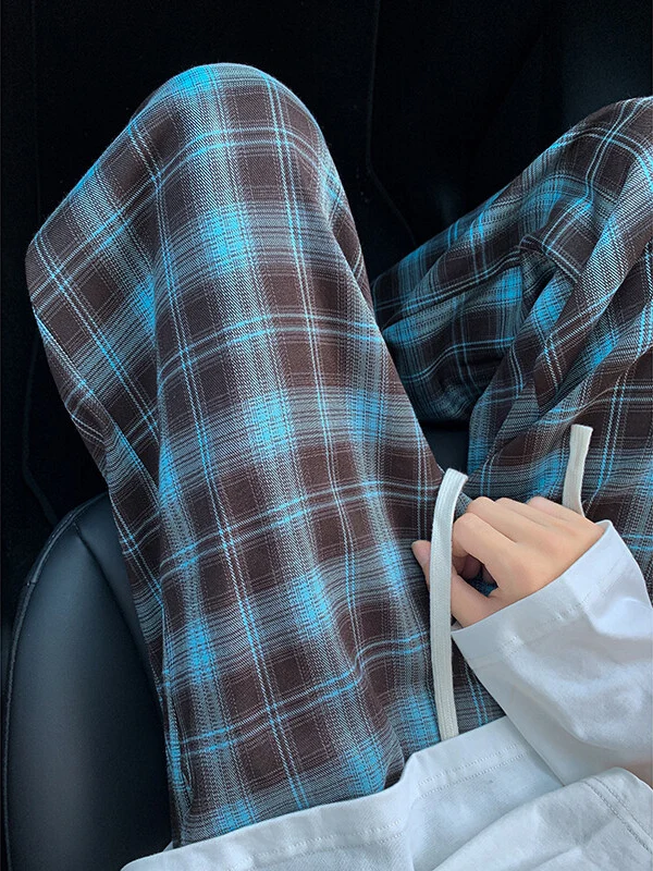 

Men's Plaid Casual Pants Drapey Loose Fit Color Block Comfortable Straight Leg Trousers Breathable Spring Autumn Wear