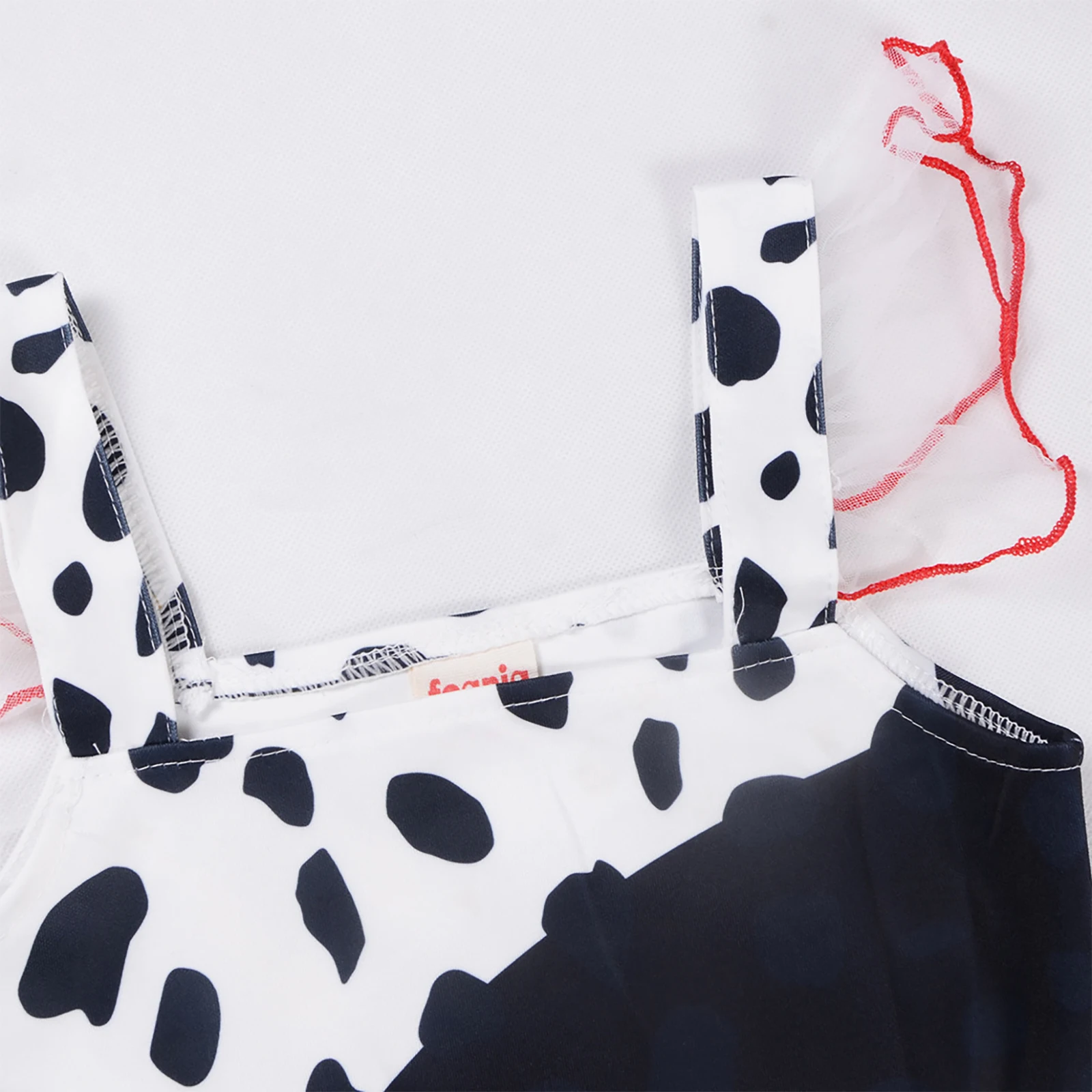 Toddler Girls Dalmatian Print Dress Costume Fancy Movie Character Princess Dress Up Black Spotted Print Ruffle Sleeve Tutu Dress